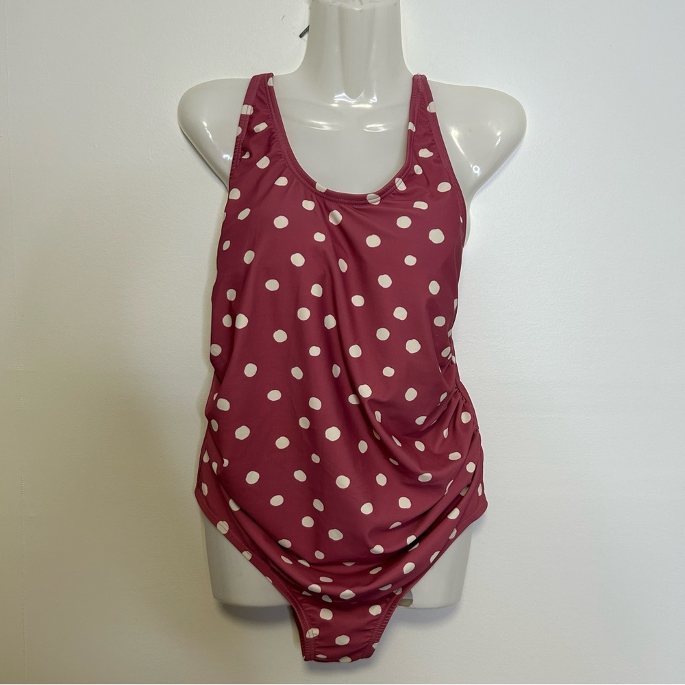 ◾️Pink Blush Pink Polka Dot One Piece Swimsuit With Ruched Sides - Picture 9 of 12